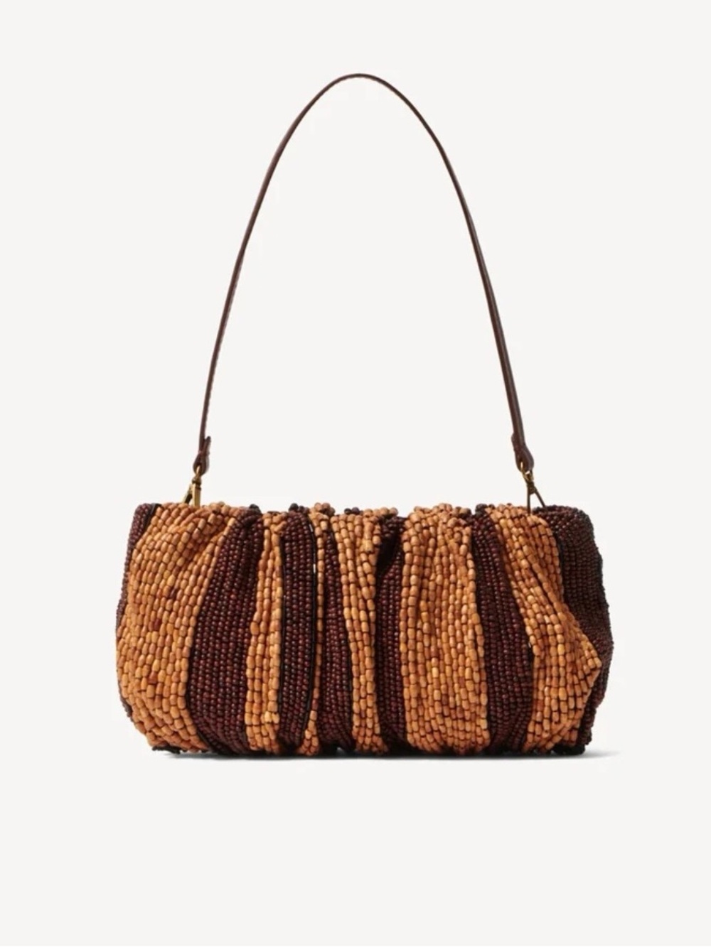 Staud Brown Leather Bean Bag Convertible Clutch Shoulder Bag w Ruched Detail NWT